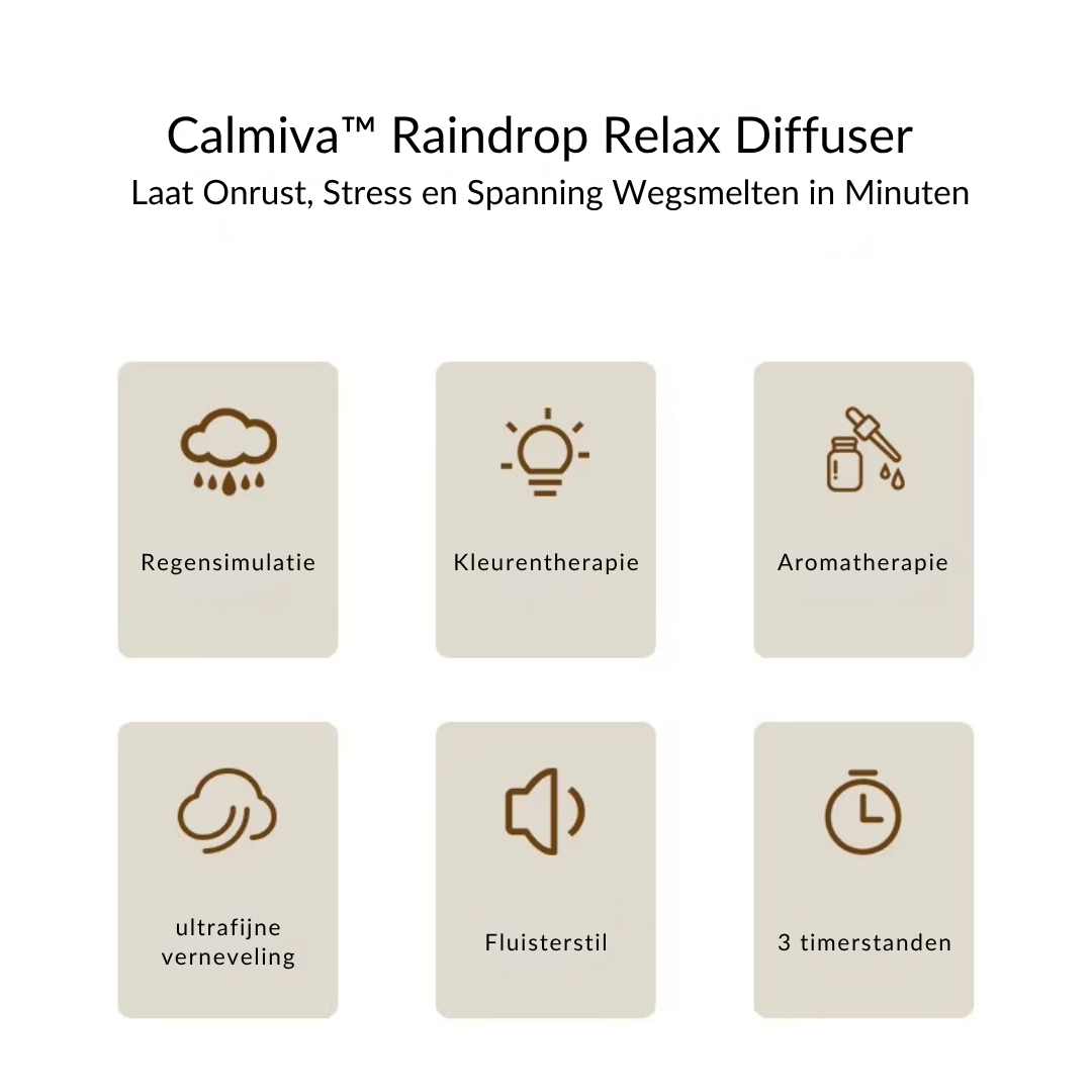 Calmiva™ Raindrop Relax Diffuser | Laat Onrust, Stress en Spanning Wegsmelten in Minuten