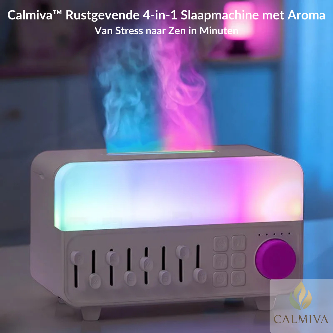 Calmiva™ Rustgevende 4-in-1 Slaapmachine met Aroma | Van Stress naar Zen in Minuten