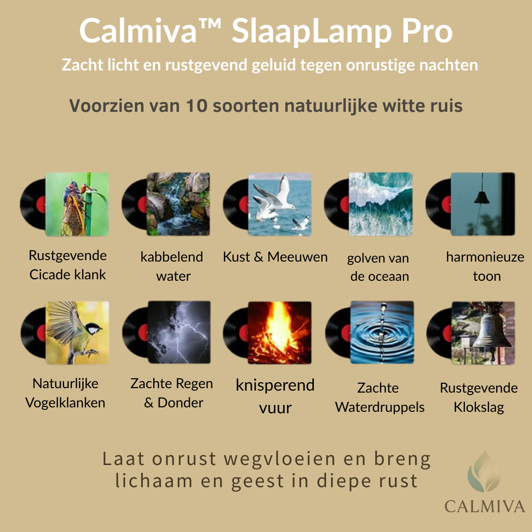 Calmiva™ SlaapLamp Pro |  Zacht licht. Rustgevend geluid. Eindelijk slapen.