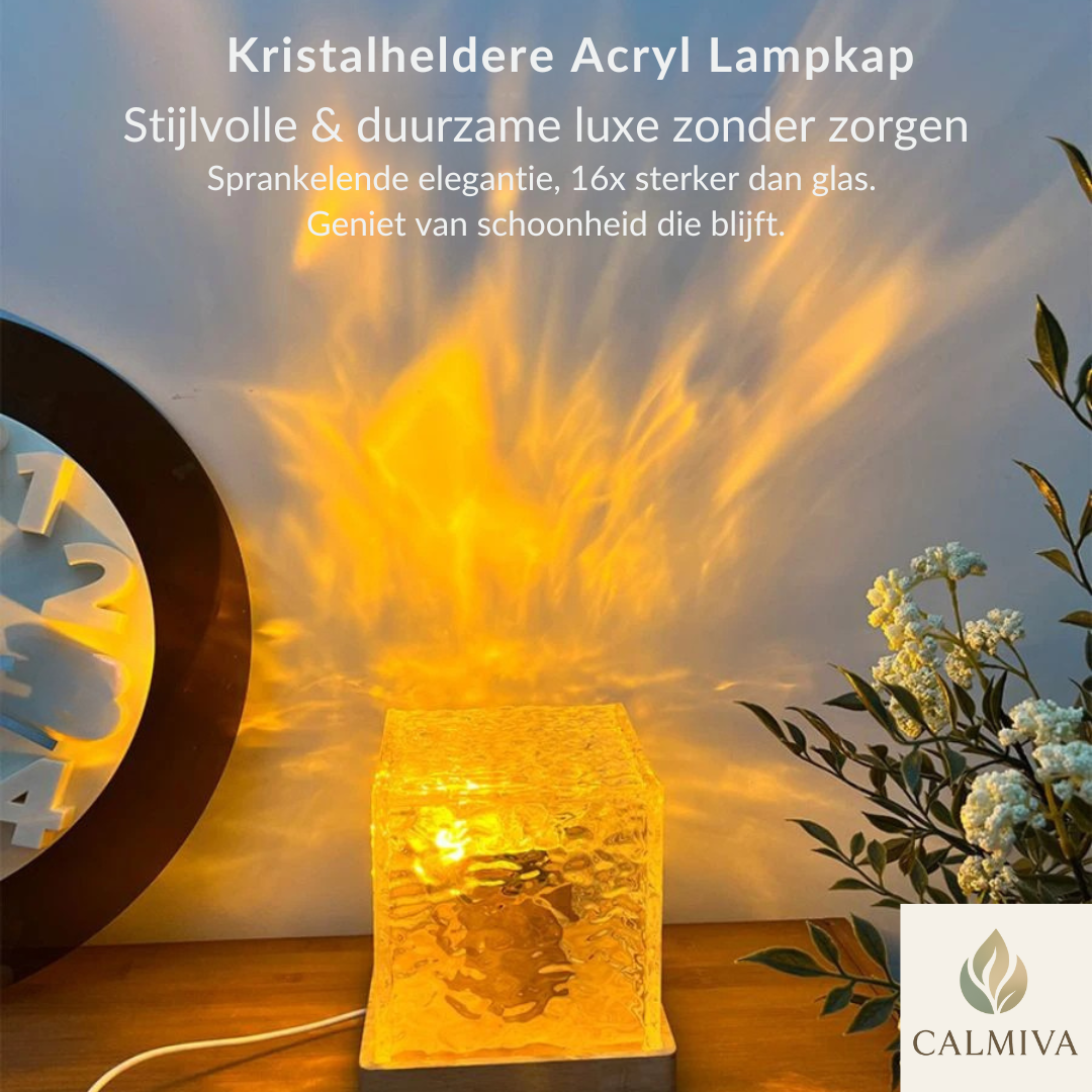 Calmiva™ Waterrimpel Kristal lamp | Luxe Vlam- & Watergloed Projector voor Directe Sfeer, Warmte & Ontspanning